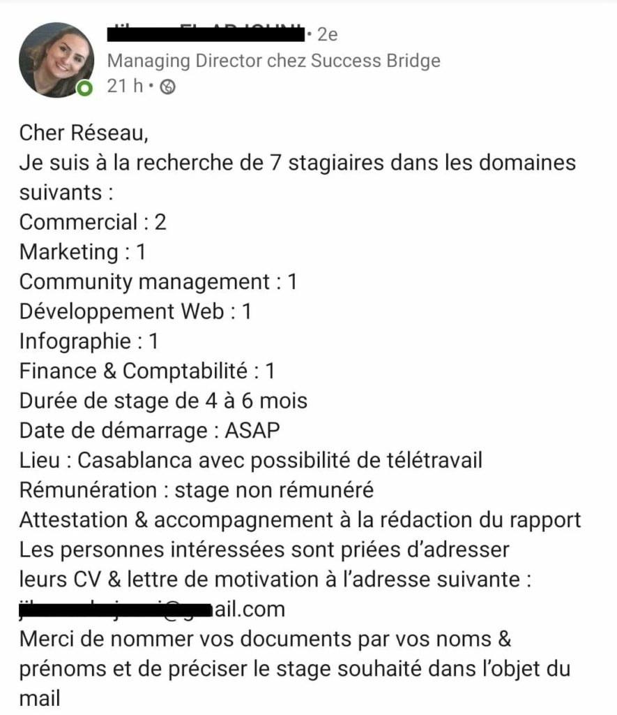 Offre de stage pour un stagiaire développeur web