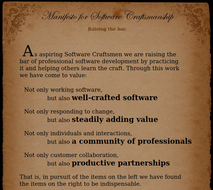 Software Craftsman : Manifeste