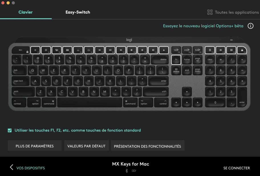 Logiciel Logi Options pour configurer le clavier MX keyboard pour Mac