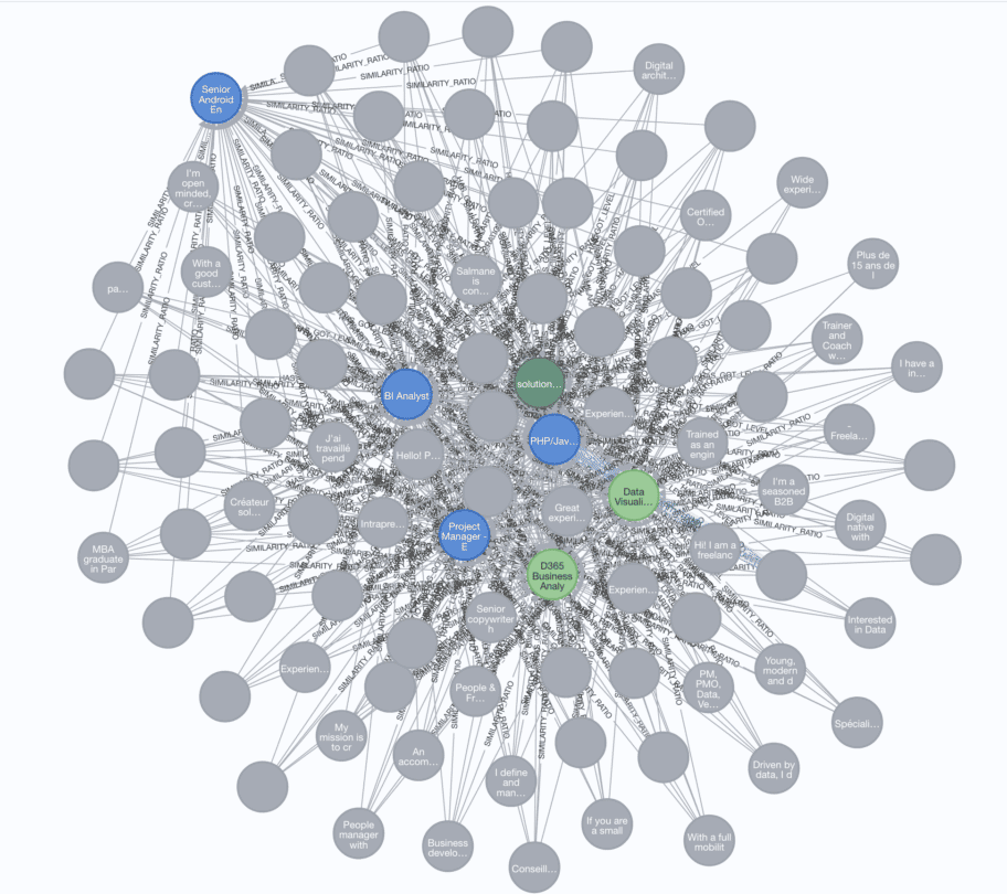 Base de données Neo4J visualisée sous forme de Graph avec ses relations