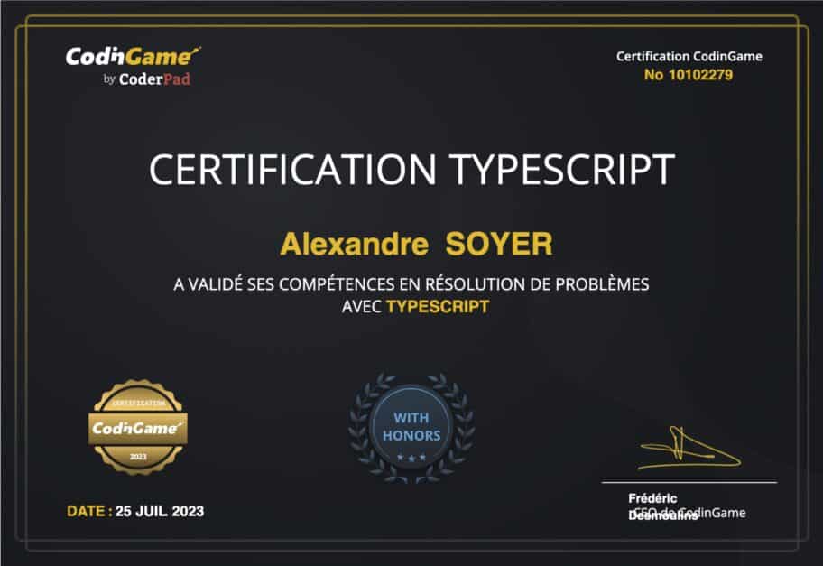 Certificat TypeScript via CodinGame